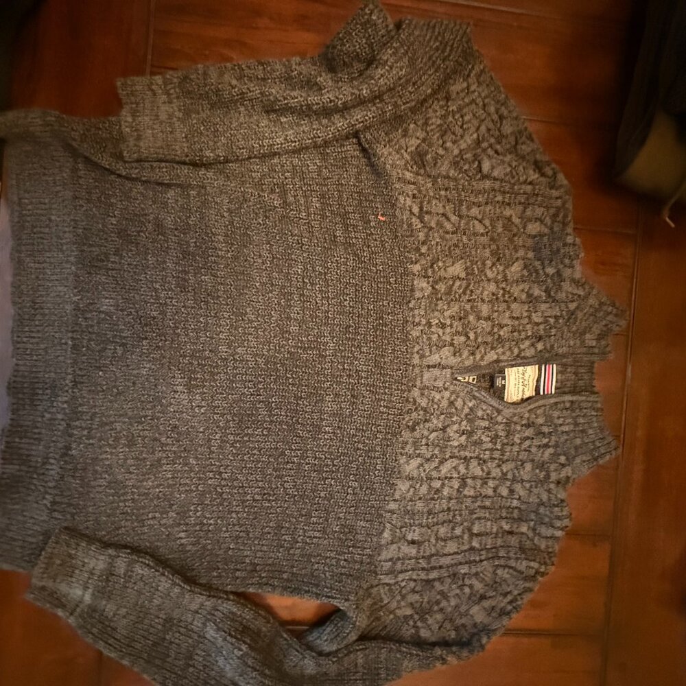 Quarter zip cable knit dark grey sweater, Flag and Anthem, Men's Medium